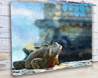 Impresión en lienzo de Iguana de Miami - ENVÍO GRATIS / Óleo, acuarela y estilo gráfico fino / Tamaños: 8x12, 16x24, 24x36 con borde de 1.5"