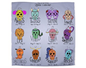 Zodiac Sugar Skulls Calendar Microfiber Duvet Cover