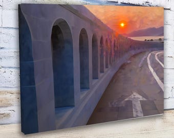 Impresión en lienzo de la Incline de California - ENVÍO GRATIS / Óleo, acuarela y estilo gráfico fino / Tamaños: 8x12, 16x24, 24x36 con borde de 1.5"