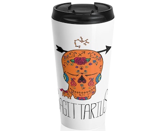 Sugar Skull Schütze Reisebecher | Sternzeichen Skull Pfeil Edelstahlbecher
