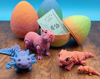 Axolotl, Capybara & Bartagame im Ei - Handbemalte Tierfiguren, perfektes Geschenk für Tierliebhaber und Kinder
