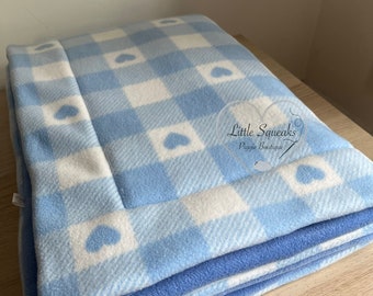 Fleece Cage Liner for Guinea Pigs - Blue Hearts Check/Blue