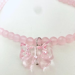 Kawaii Pink Bow Pendant Matte Pink Necklace