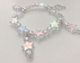 Fairy Kei Ethereal See Through Stretchy Star Charm Bracelet