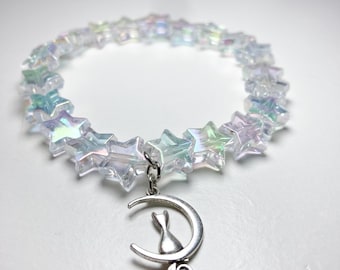 Crescent Moon Cat Charm Bracelet