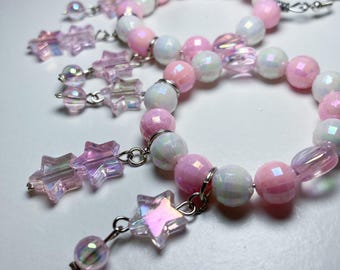 Pink and White Handmade Kawaii Star and Heart Charm Hoop Earrings