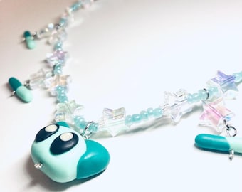 Mint Cat Polymerclay Kawaii Fairy Kei Handmade Green Necklace