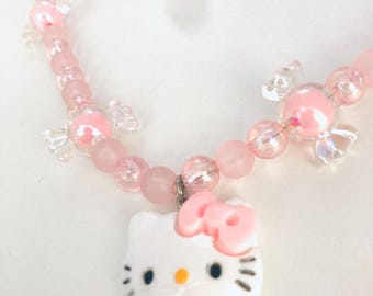 ハローキティペンダントピンクキャンディロングネックレスハンドメイド