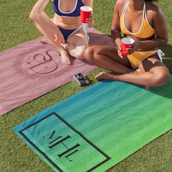 Custom Monogram Beach Towel - Extra Large 36x72 - Personalize Font & Color - Beach Essential