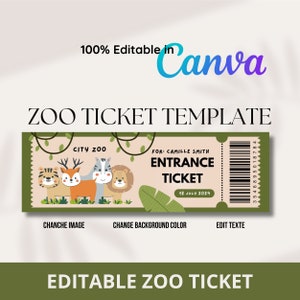 Editable Zoo Ticket Template, Custom Zoo Ticket Gift, Custom Event Ticket, Canva Template, Edit Ticket, Zoo Printable Ticket, Birthday Trip