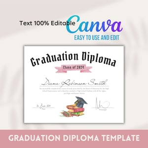 Diplôme de fin d'études secondaires promotion 2024, Diplôme d'études secondaires, Modèle modifiable sur toile, Diplôme universitaire, Diplôme d'école, Diplôme d'une étudiante