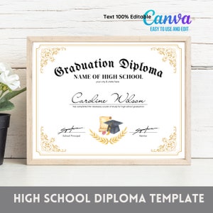 Graduation Diploma, Editable Template Canva, Custom Certificate, Printable Diploma Template, Editable Graduation Certificate, Class of 2024