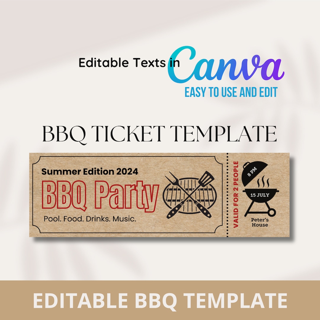 Editable BBQ Ticket Template, Custom BBQ Ticket Invitation, Custom ...