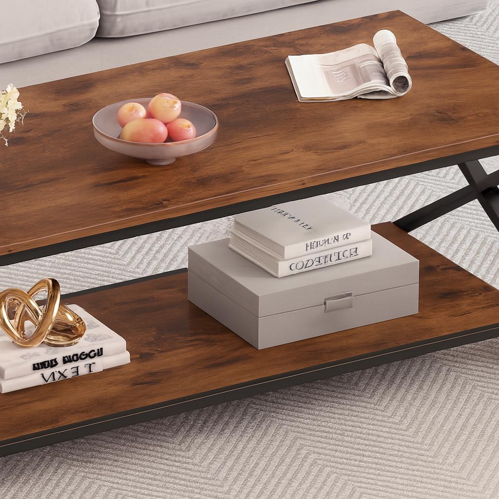 Rustic Brown Coffee Table | Farmhouse Wood & Metal Living Room Table - Etsy