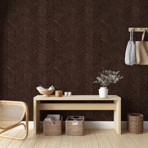 Dunkelbraune Fischgrät-Tapete, klassische Akzenttapete, Schälen und Aufkleben Geometrisches Wanddekor, Braune Tapete