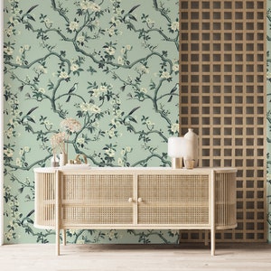 Soft green botanical wall mural