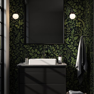 Papier peint fougère forêt botanique sombre, décoration murale fougère verte, motif de plantes et de feuilles luxuriantes, papier peint inspiré de la nature