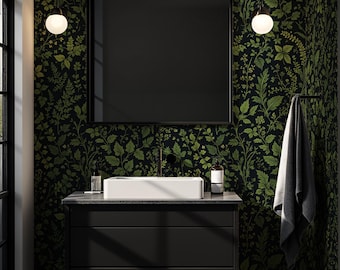 Dark Botanical Forest Fern Wallpaper, Green Fern Wall Mural, Lush Plant and Leaf Design, Peel and Stick Nature-Inspired Wallpaper