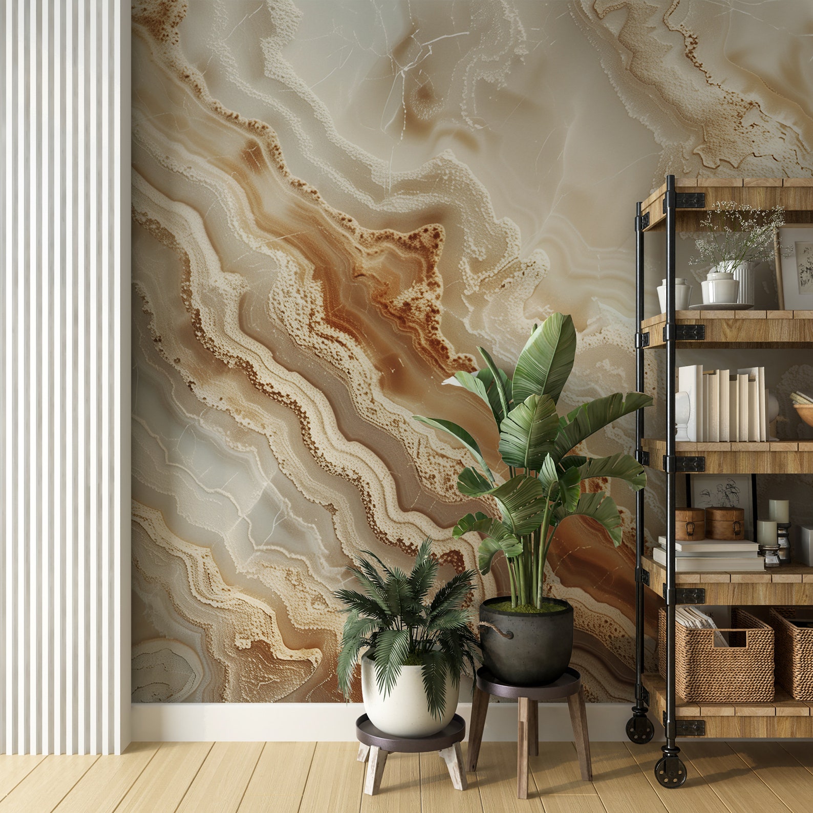 Beige Marble Accent Wall Mural, Light Natural Stone Texture Wallpaper ...