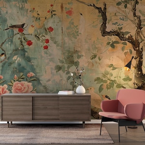 Peel and stick Chinoiserie wall art
