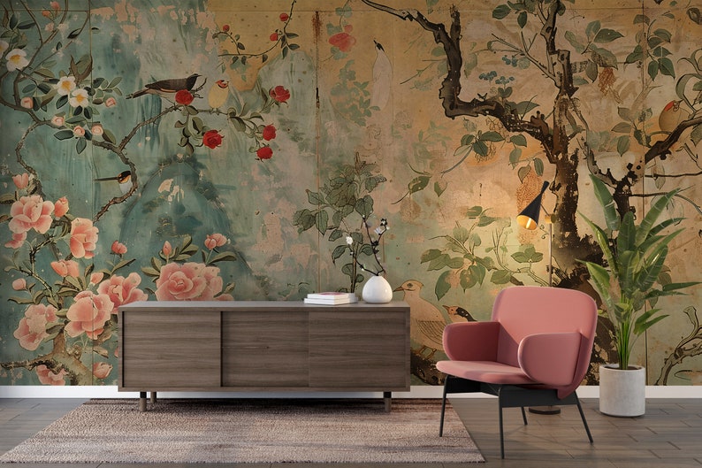 Peel and stick Chinoiserie wall art