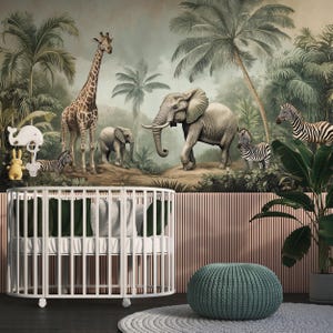 Jungle Animals Nursery Mural, Safari Peel and Stick Wallpaper - Etsy
