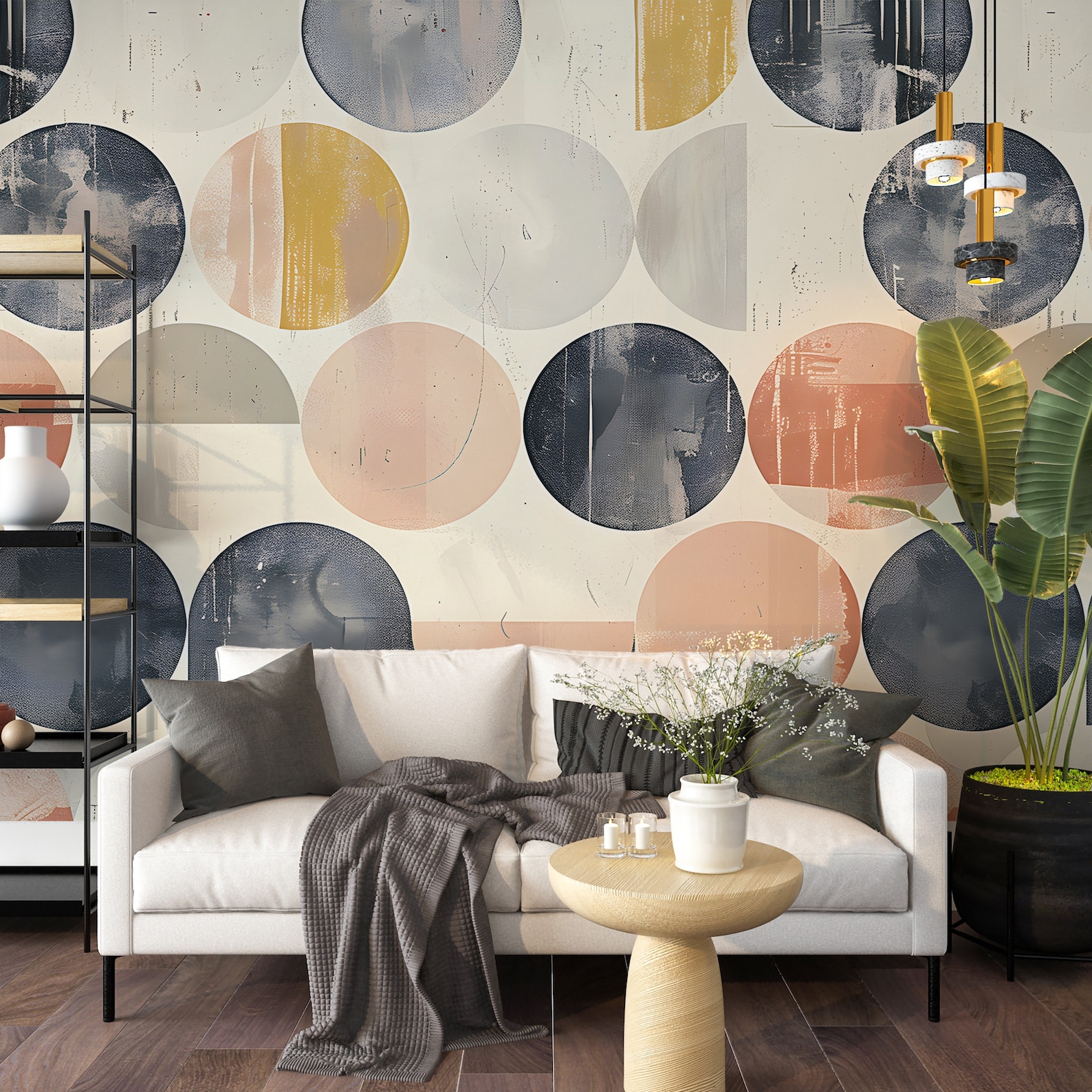 Boho Style Circles Mural, Muted Colors Geometry Wallpaper, Abstract ...