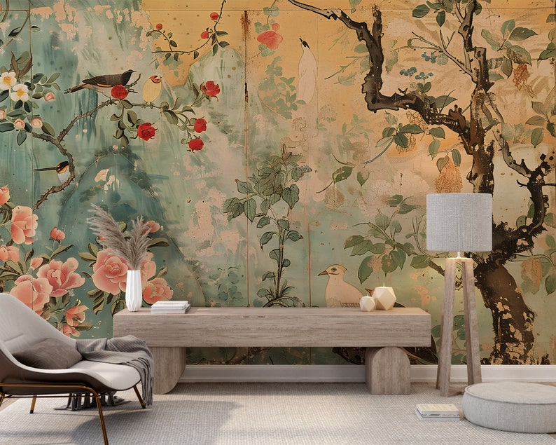 Old style Chinoiserie wallpaper
Rustic nature mural wallpaper