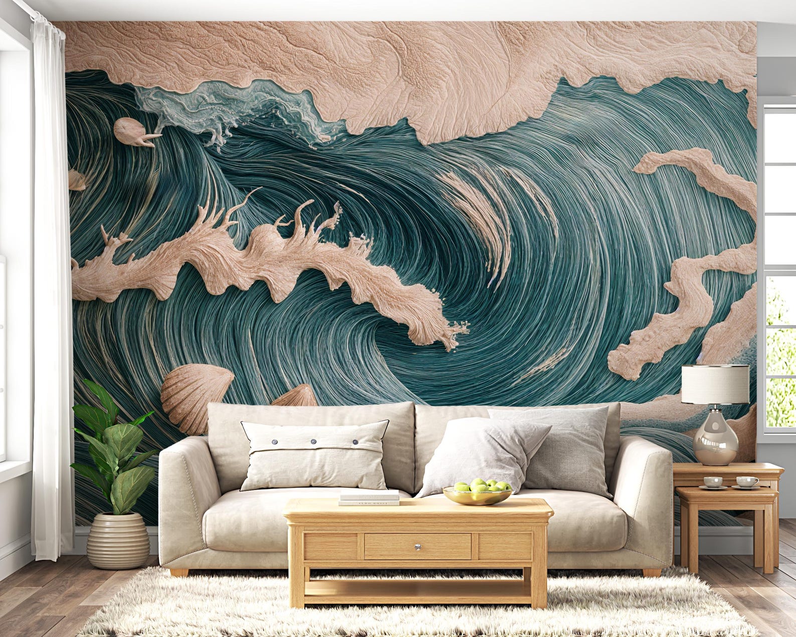 Ocean Waves Wall Mural, Abstract Sea Wallpaper, Peel and Stick Wavy ...