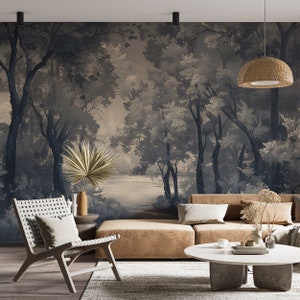Dark Forest Wall Mural, Black Trees Classic Wallpaper, Peel and Stick Removable Black Forest Accent Wall Decor
