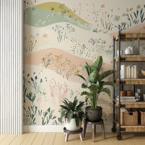 Non-woven flower mural with soft pastel tones.
Pastel abstract flower field mural for nature-inspired spaces.