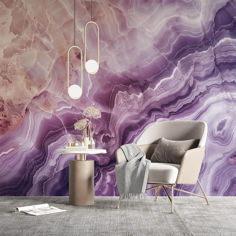 Luxurious Purple and Pink Marble Wall Mural, Colorful Abstract Accent ...