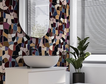 Colorful Small Mosaic Glass Tiles Wallpaper, Abstract Tile Design Wall Mural, Vibrant Geometric Pattern, Modern Peel and Stick Wallpaper