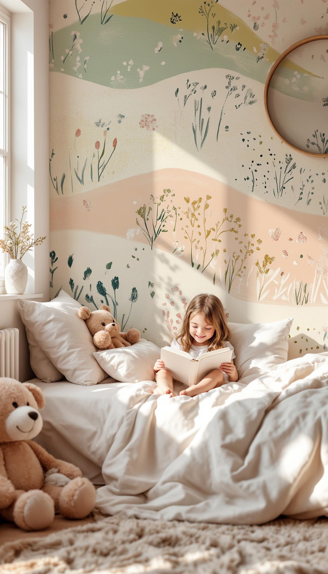 Soft Abstract Flower Field Mural, Nursery Pastel Colors Wild Meadow ...