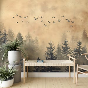 Peel and stick classic nature landscape mural
Removable birds and forest wall decor