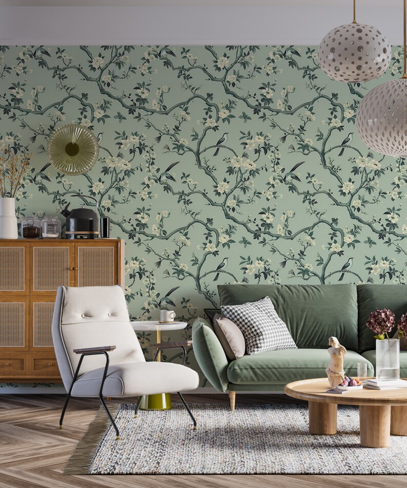 Classic Japanese floral wallpaper