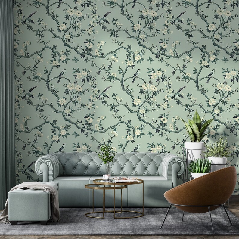 Birds and flowers Japanese wallpaper
Removable floral wall decor
