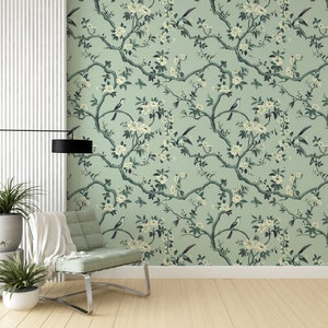 Japanese birds and flowers wallpaper
Botanical wall decor removable