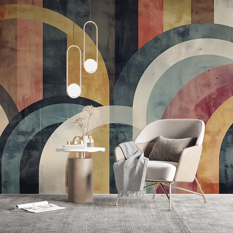 View of Geometric Wall Mural - Etsy