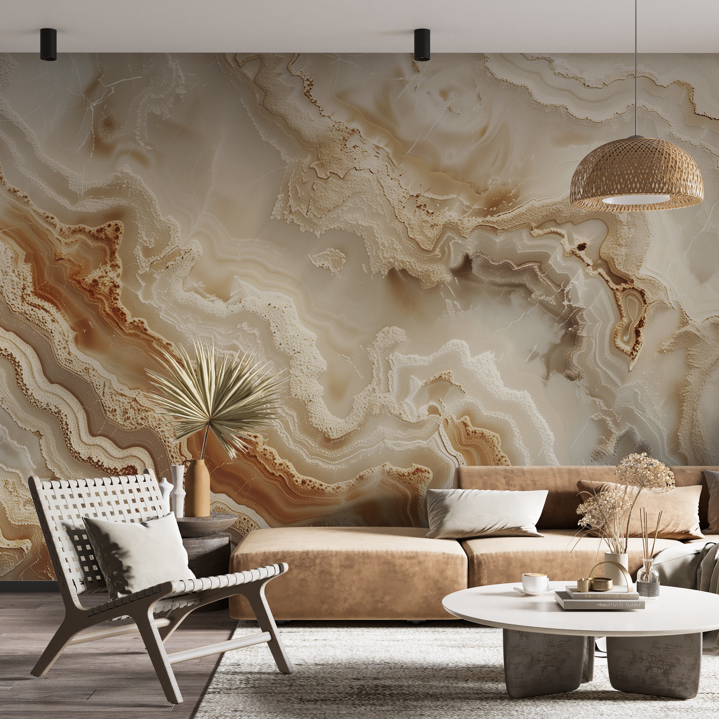 Beige Marble Accent Wall Mural, Light Natural Stone Texture Wallpaper ...