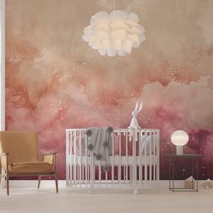 Carta da parati spaziale beige e rosa, carta da parati con nuvole stellate per bambini, carta da parati con stelle nel cielo staccabile e attaccabile, decorazione celeste rimovibile