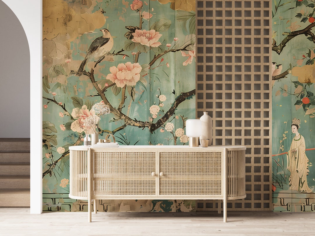 Japanese Art Wall Mural, Chinoiserie Wallpaper in Vintage Style, Old ...