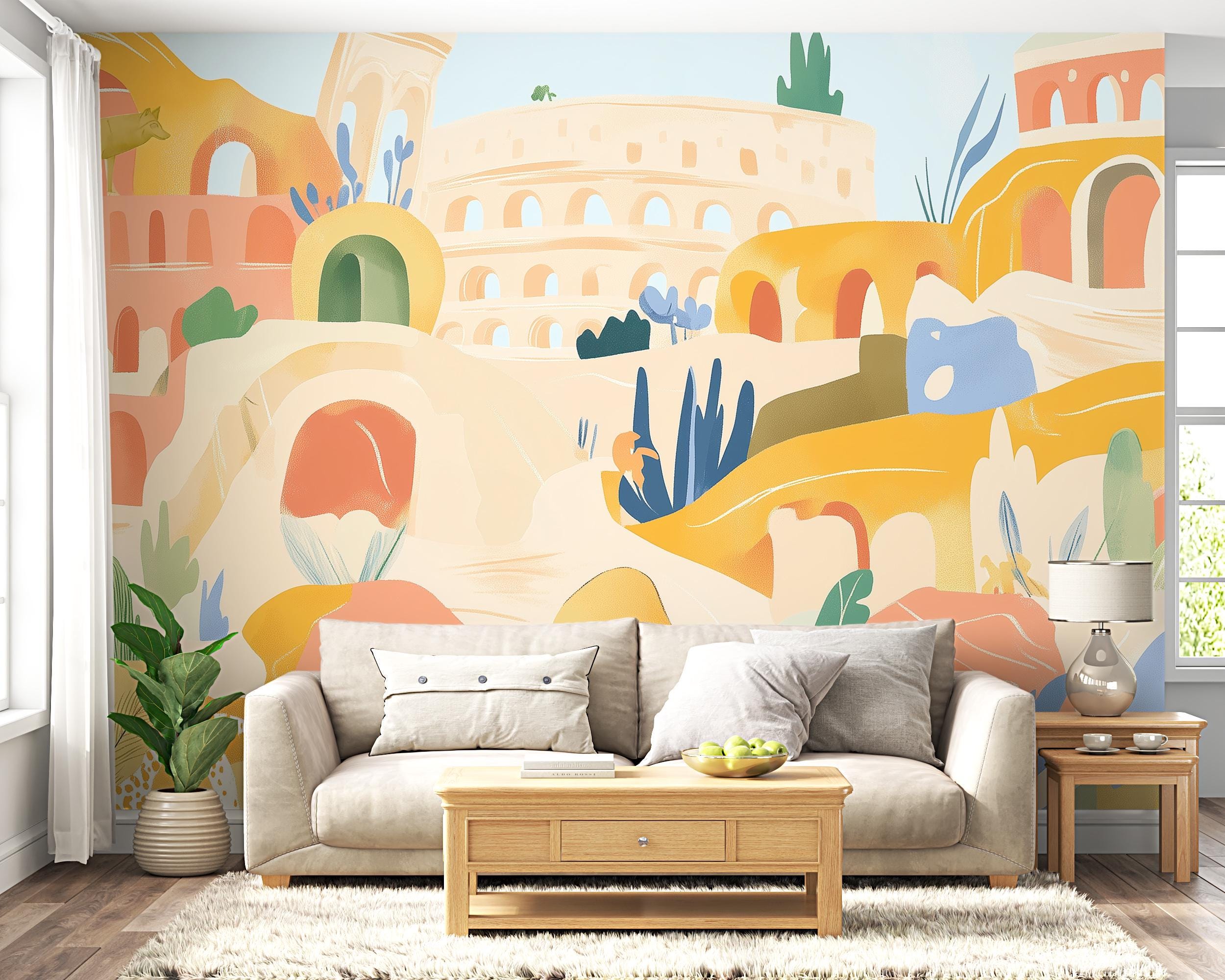 Stylized Rome Abstract Rome Illustration Wall Mural, Abstract Colorful City Symbols Wallpaper ...