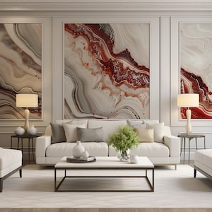 Grey and Red Marble Wall Mural, Abstract Accent Wall Stone Texture Wallpaper, Peel and Stick Dark Red Alcohol Ink Mural, Removable Decor