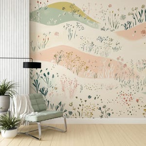 Removable floral wallpaper with calming meadow scenes.
Soft wildflower mural in pastel tones for tranquil interiors.