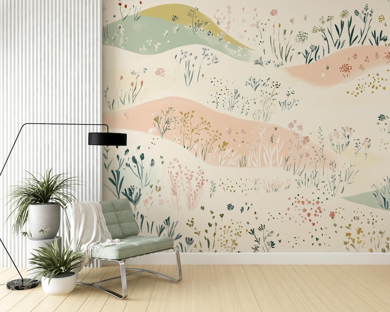 Removable floral wallpaper with calming meadow scenes.
Soft wildflower mural in pastel tones for tranquil interiors.