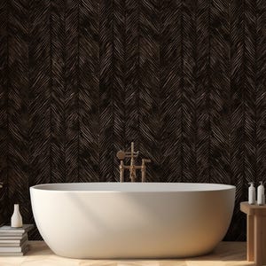 Carta da parati a spina di pesce scura, carta da parati di lusso marrone intenso, decorazione murale geometrica marrone scuro staccabile e incollabile