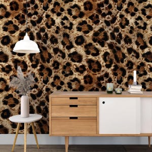 Carta da parati con stampa leopardata, Carta da parati Safari, Decorazione murale con accenti esotici, Carta da parati con motivi a pelle di animale, Arte della natura selvaggia rimovibile con stacca e incolla