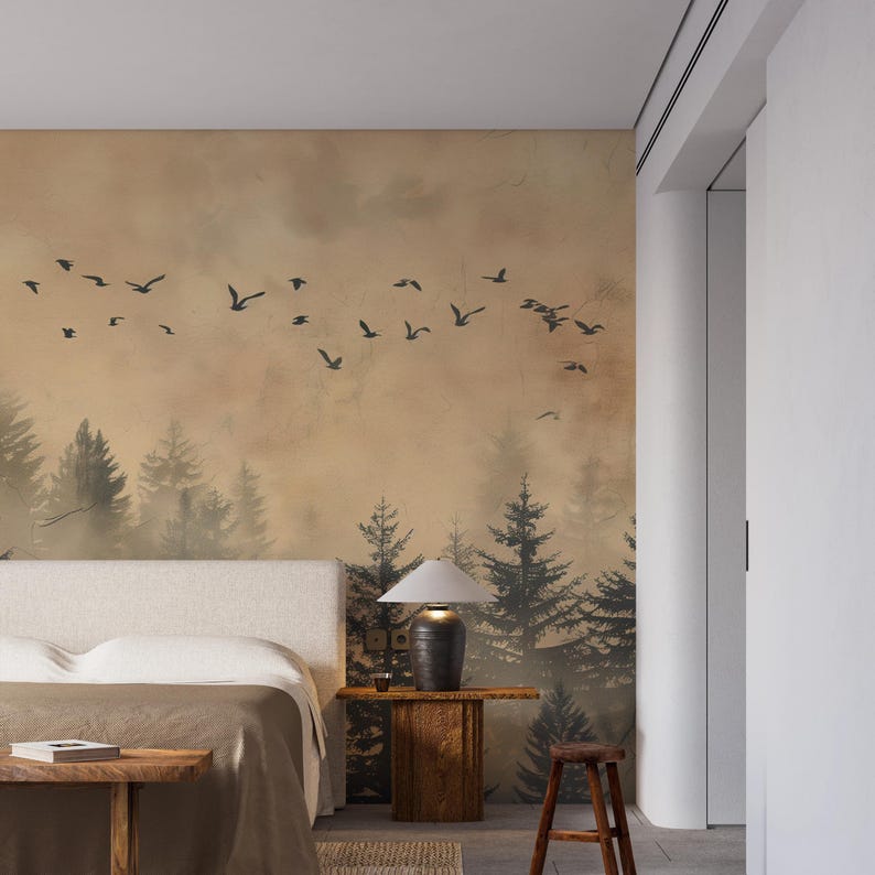 Easy-to-apply beige nature landscape wallpaper
Classic nature mural for home decor