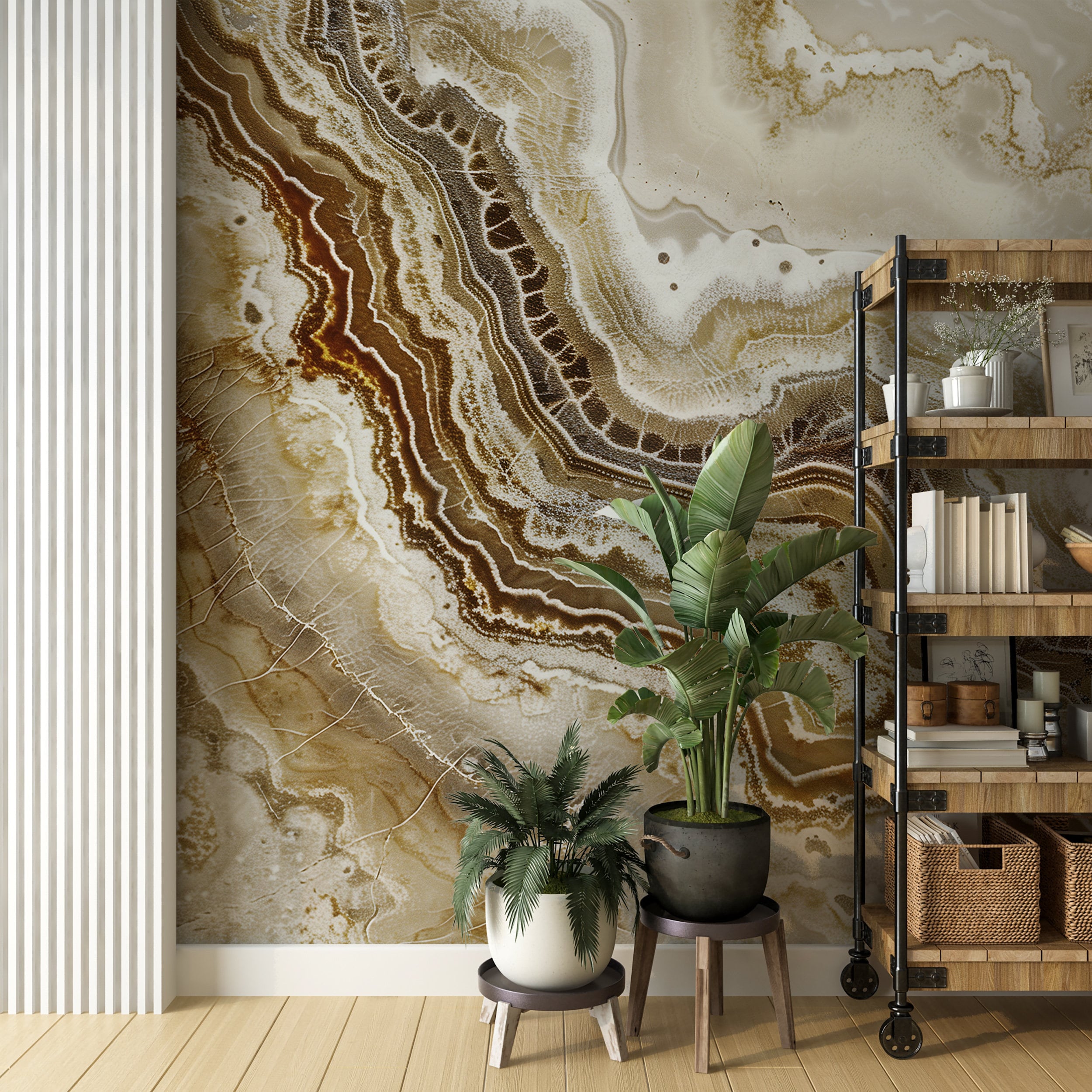 Beige Marble Accent Wall Mural, Brown Bathroom Stone Texture Wallpaper ...
